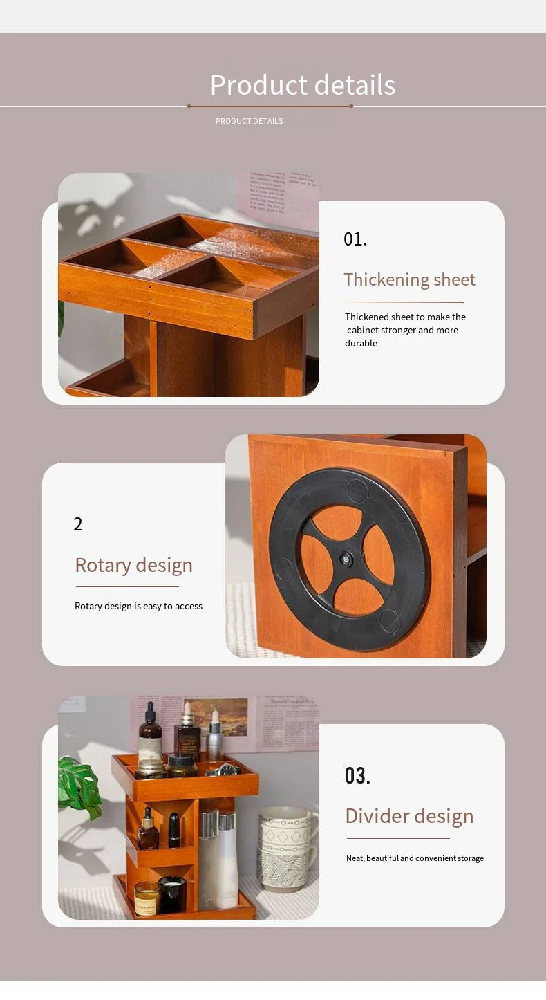 Wooden cosmetics rotating storage rack, can hold small items and cosmetics, suitable for bedrooms, dressing tables,and bathrooms