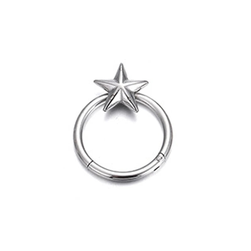 1PC Steel Moon Star Septum Piercing Hinged Segment Nose Ring Septum Clicker Cartilage Tragus Clicker Body Piercing Jewelry 16G