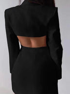 Women Notched Collar Long Sleeve Backless Blazer Dress