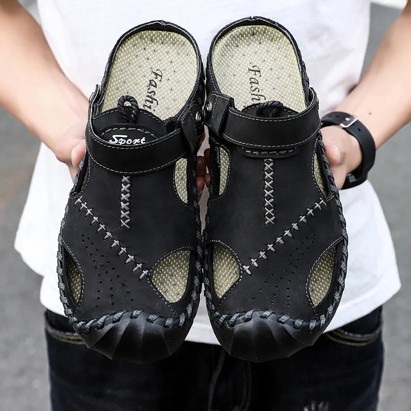 2023 Sandals Summer Men Leather  Classic Men Shoes Slippers Soft Sandals Men Roman Comfortable Outdoor Walking Footwear