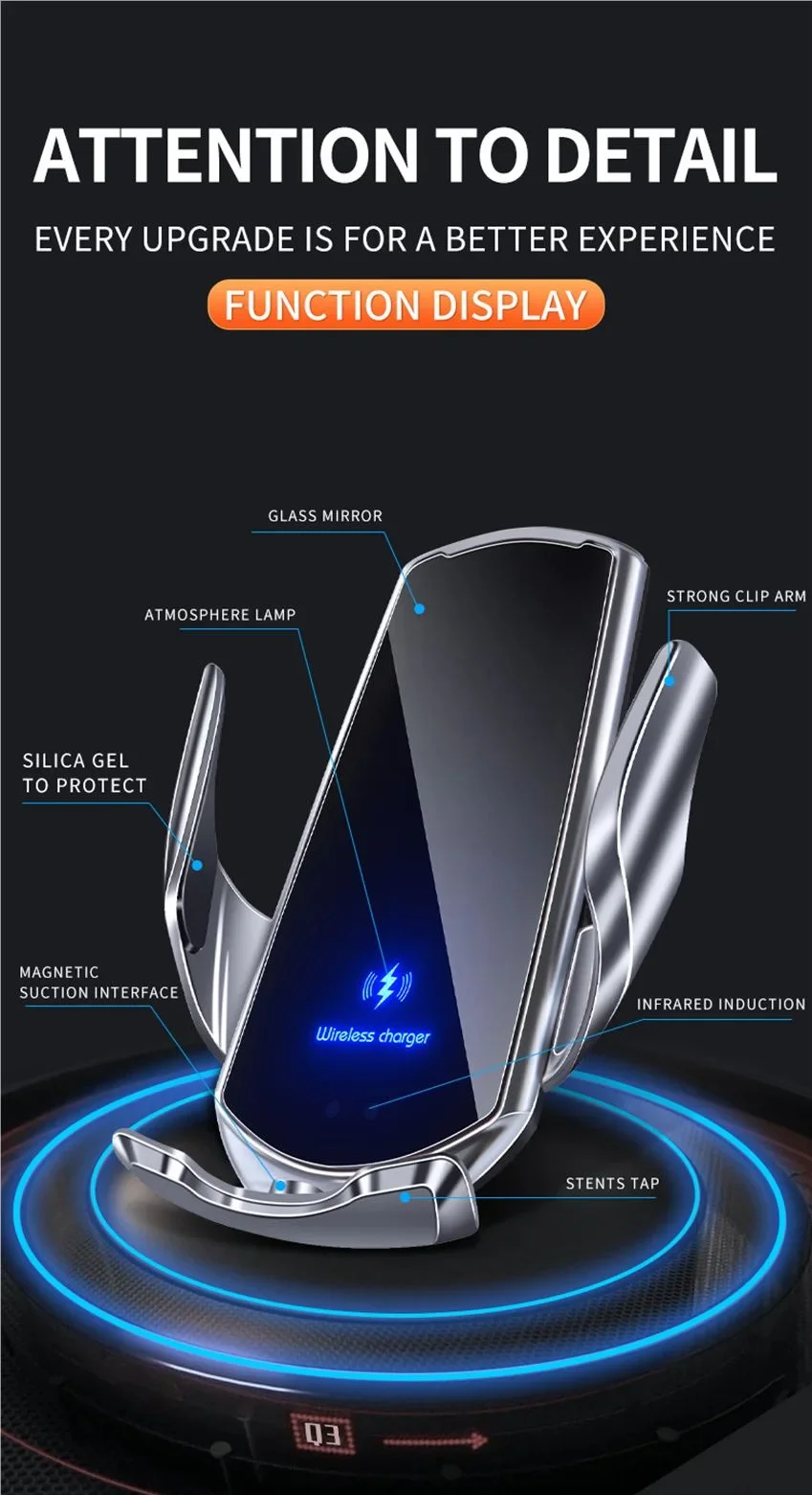 Car Mobile  Phone Holder For Audi A4L 2017-2019 Q5L 2018-2020 7" Screen Fixed Base Wireless Charging Phone Mount Car Accessories