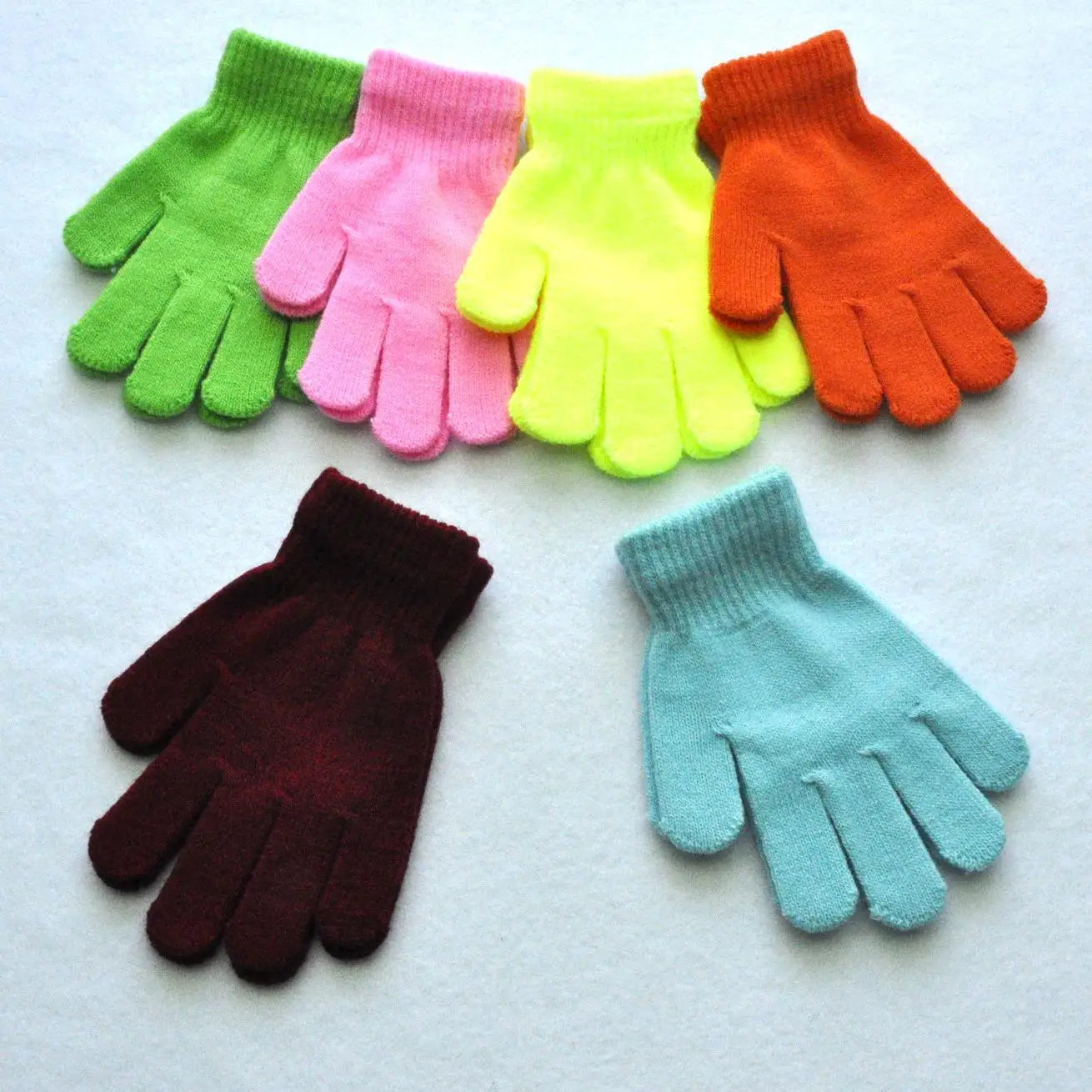 Winter 4-11 Year Old Children's Writing Cold-proof Warm Gloves Solid Color Knitted Wool Acrylic Full-finger Split-finger Gloves