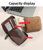 Men's wallet short version 2025 new solid color youth simple three fold wallet multifunctional student zipper coin purse