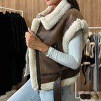 Women Winter Faux Suede Vest Sleeveless Zipper Up Fleece Sherpa Lined Jacket Fashion Solid Color Casual Outerwear Coat!