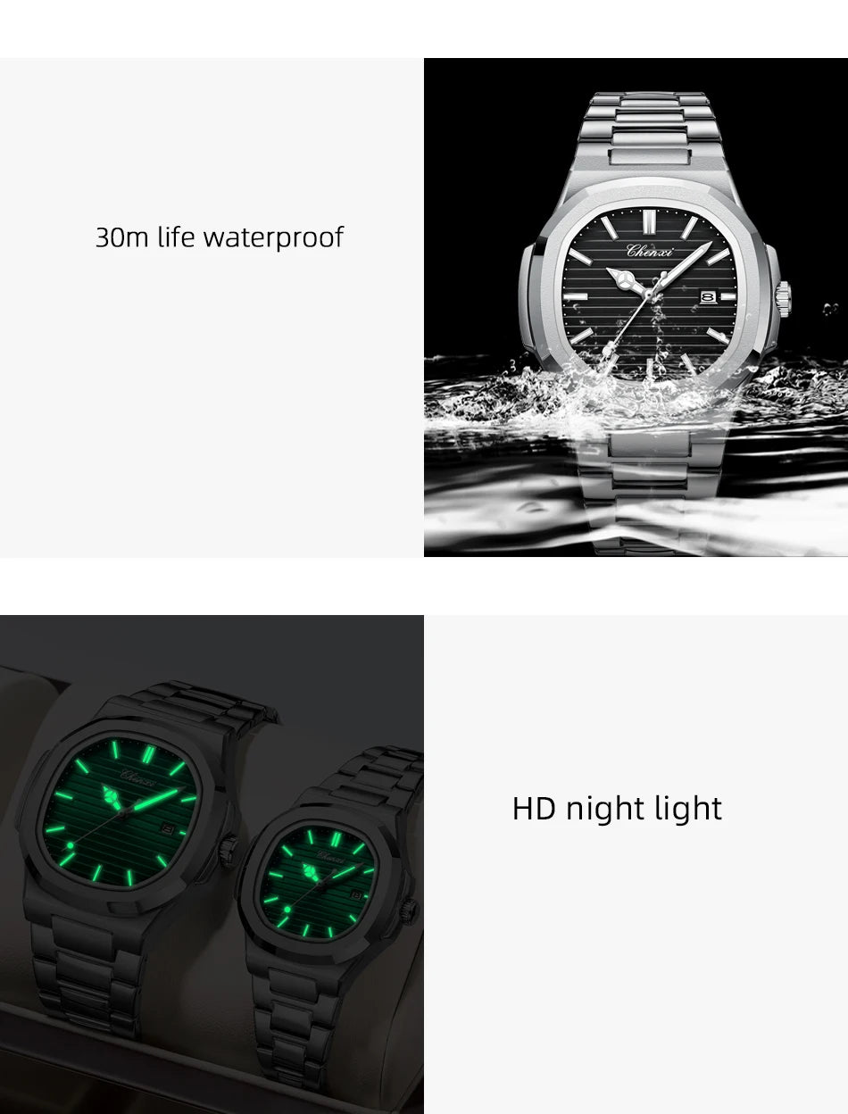 Fashion Couple Watches Men and Women Business Luxury Stainless Steel Quartz Wristwatch Waterproof Luminous Couple Watch Pair Set