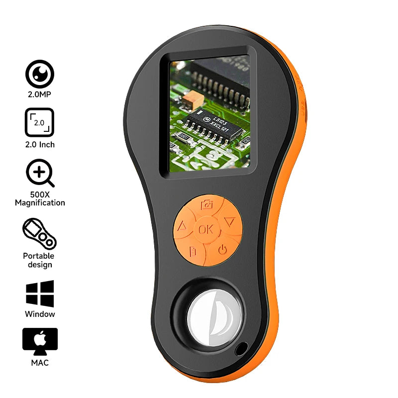 2.0'' IPS Digital Magnifier HD 1080P 500X Portable Microscope Handheld Mignifying Glass for Electronics Repair Check Jewelry