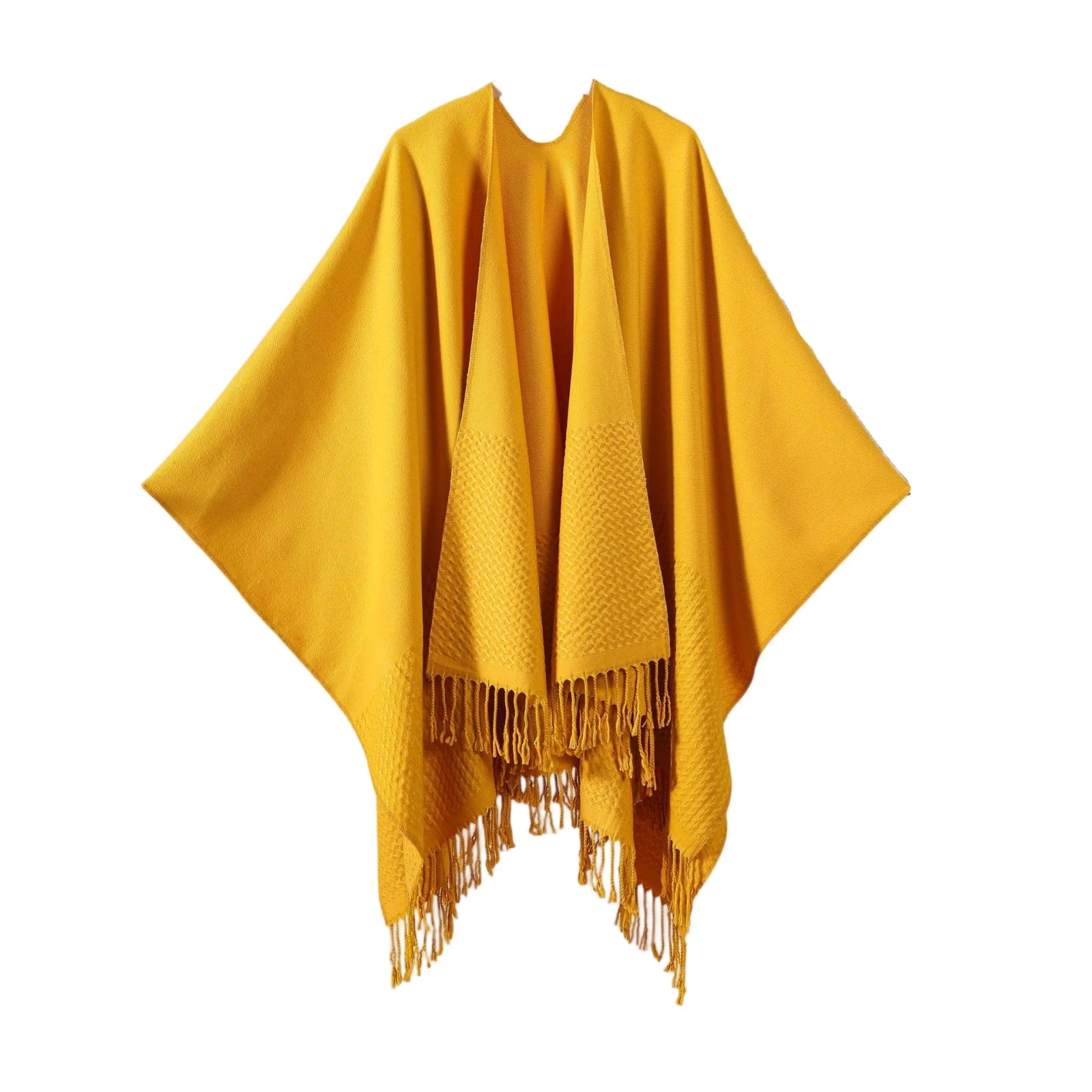Winter Ladies' Fashion Warm Scarf Wrap Shawl Solid Color Double Layered Wearing Tassel Poncho Capes Neckerchief