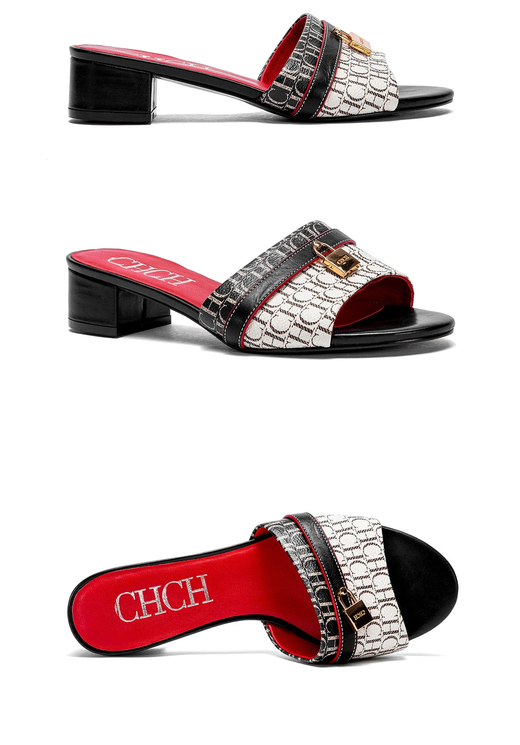 Women's Slippers 2025 Luxury Brand New Retro Design Mid Heel Red Black Slippers Casual Shoes