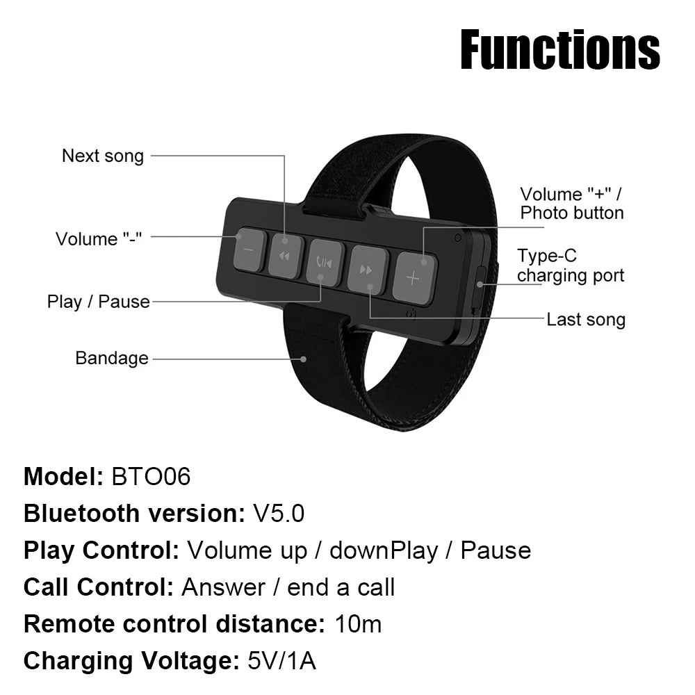 Hands-free Calls Motorcycle Remote Controller Bluetooth 5.0 Waterproof Bike Handlebar Media Control For Car Outdoor Sports