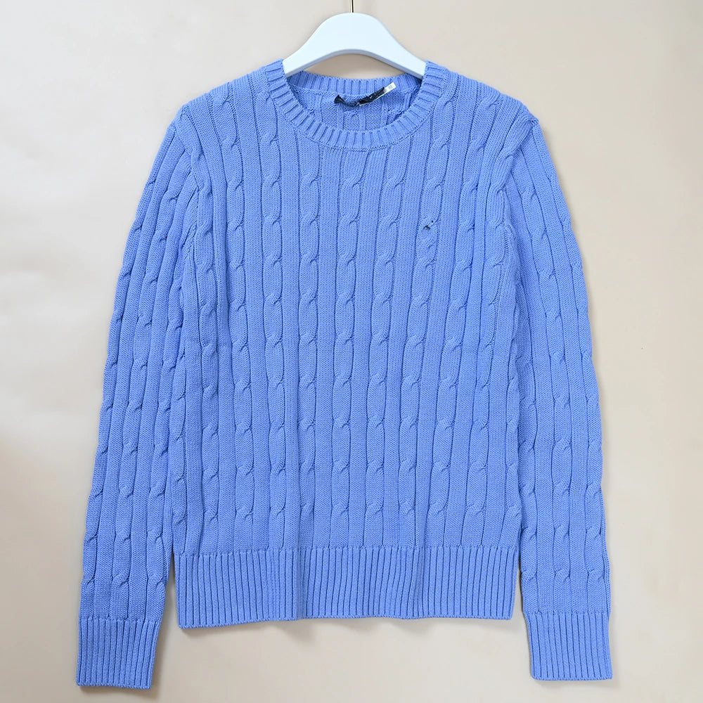 New Women's Embroidered Logo Simple Twisted Design Casual  Color round Ne Long Sve Knitted Sweater Autumn Winter