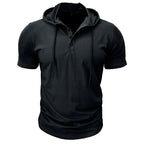 Men's Short-sleeved T-shirts for Sports and Fitness American-style Henley Shirt Hooded Top