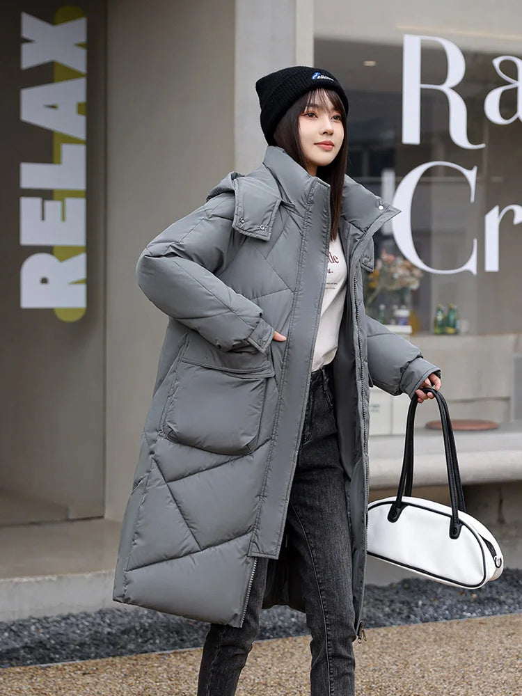 Vielleicht 2024 Snow Wear New Solid Winter Coat for Women Down Jacket Warm Casual Loose Hooded Winter Women Jacket Long Parkas