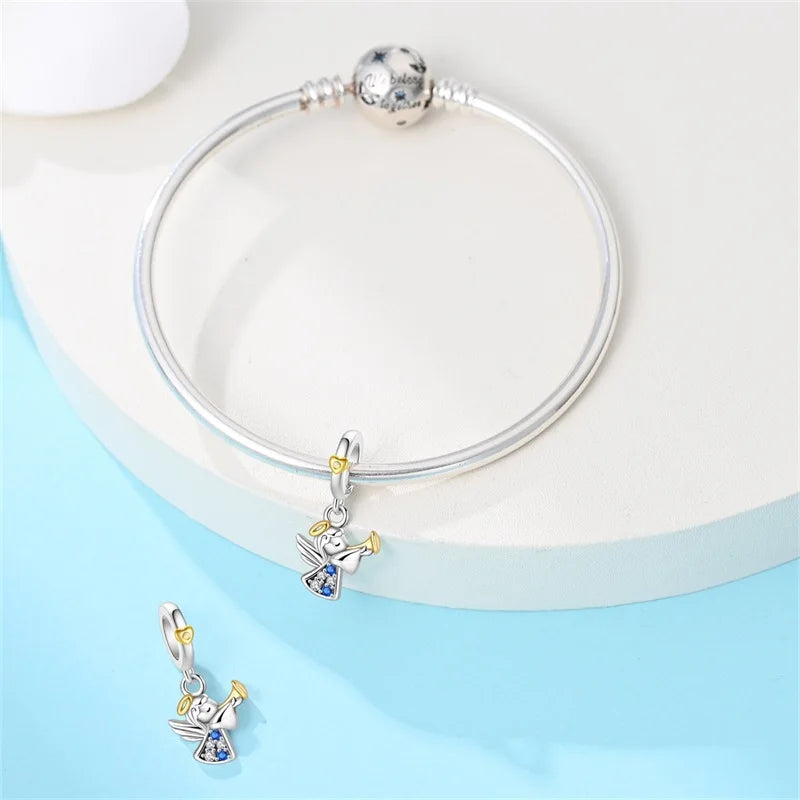 100% 925 Sterling Silver Sacred Angel Colorful Wings Life Tree Charms Beads Fit Original Bracelets DIY Jewelry For Woman Gifts