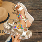 Women Sandals Bohemian Style Wedge Sandals Summer Thick Sole Non Slip Beach Shoes Woman Colorful Bead Chunky Platform Sandals