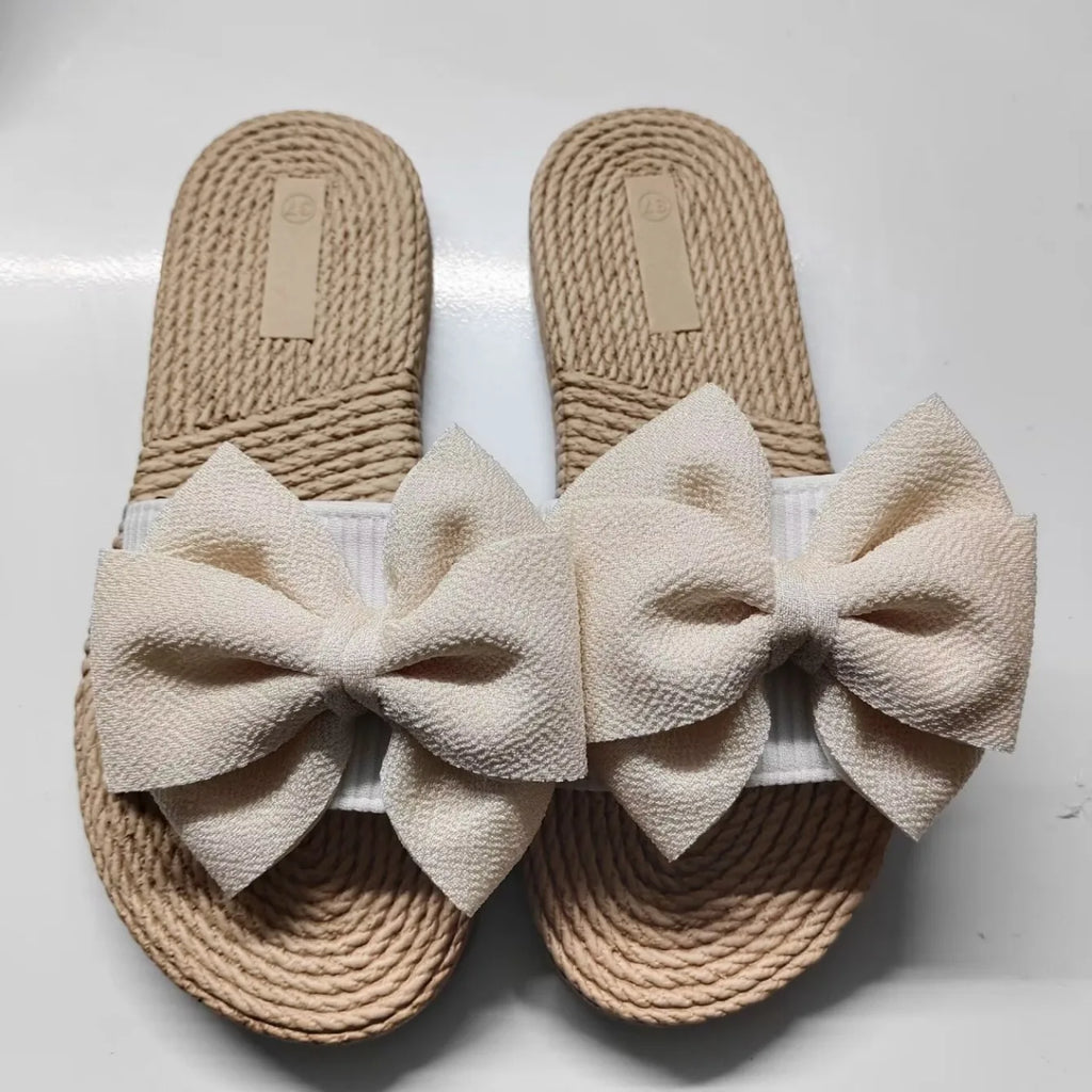 Women Slippers Fashion Trend Bow Anti Slip Sandals Wear-resistant Comfortable Soft Sole Flat Heel Slippers Home Slides Women