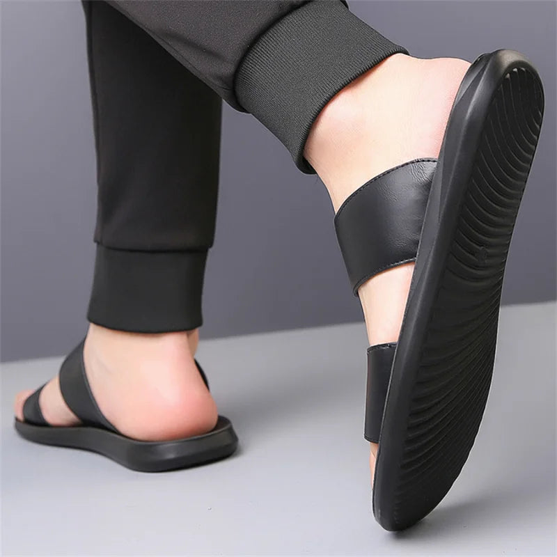 Slippers for Men Luxury Brand Leather Casual Slippers 2025 Summer New Beach Slippers for Men Non Slip Flat Sandals Large Size48