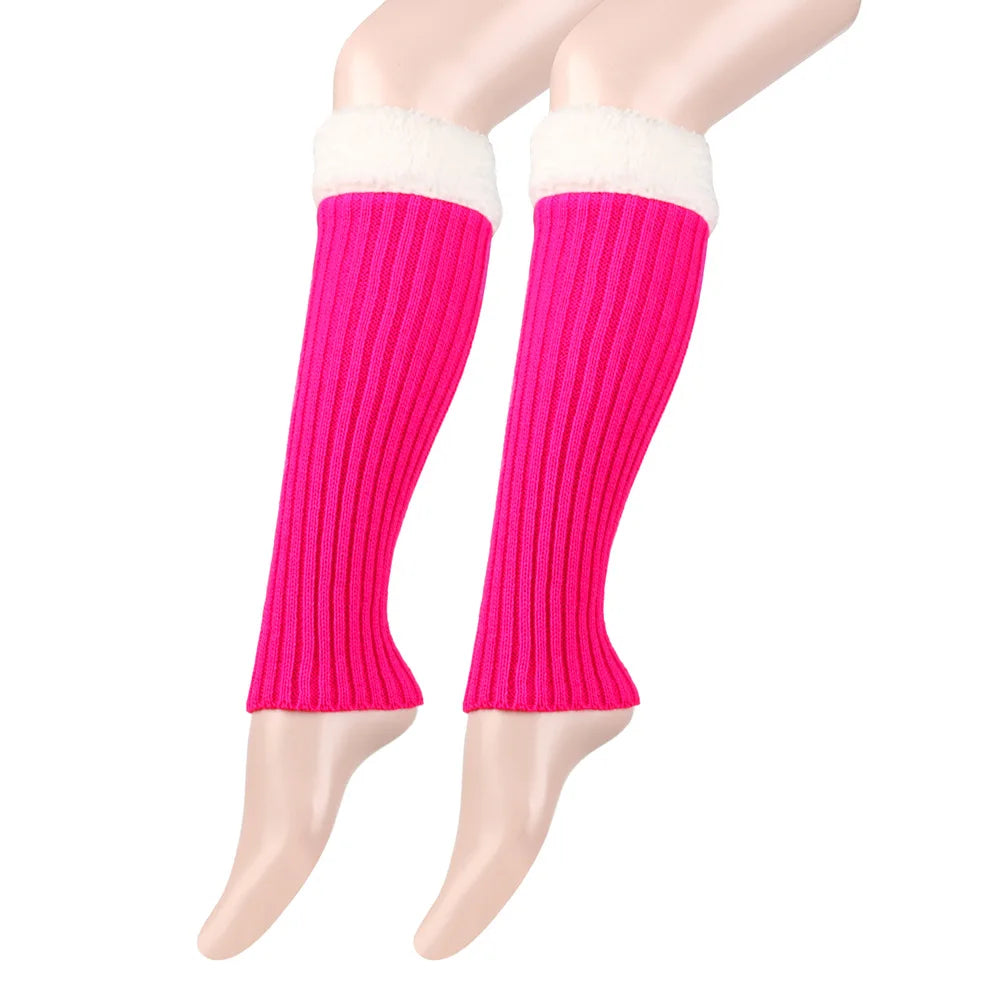 Winter Christmas Ladies Warm Ribbed Knit Leg Warmers Womens LegWarmers Polar Fleece Neon Colored Boot Cuffs for Festive Occasion