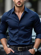 Men's formal shirt, summer long-sleeved, thin, business casual, breathable, no-iron, slimming, solid black color