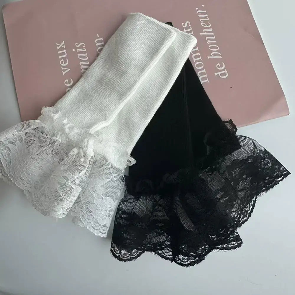 1Pair Detachable lace Cuffs Knitted Lace Flower Flared Arm Sleeves Warm Woolen Ruched False Cuffs Sweater Blouse Wrist Warmers