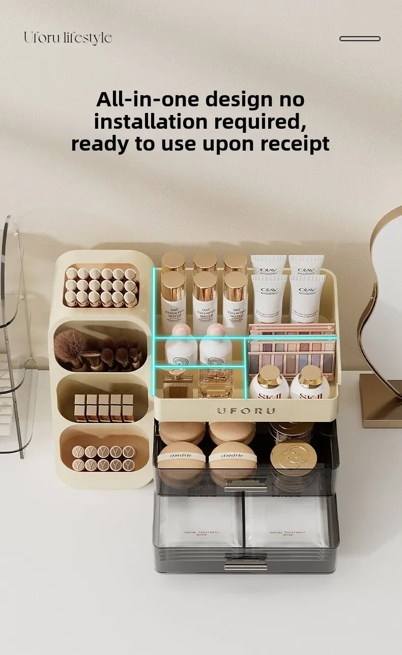 Cosmetics Storage Box Household Dressing Table Advanced Sense Large Capacity Lipstick Skin Care Compartment Shelf