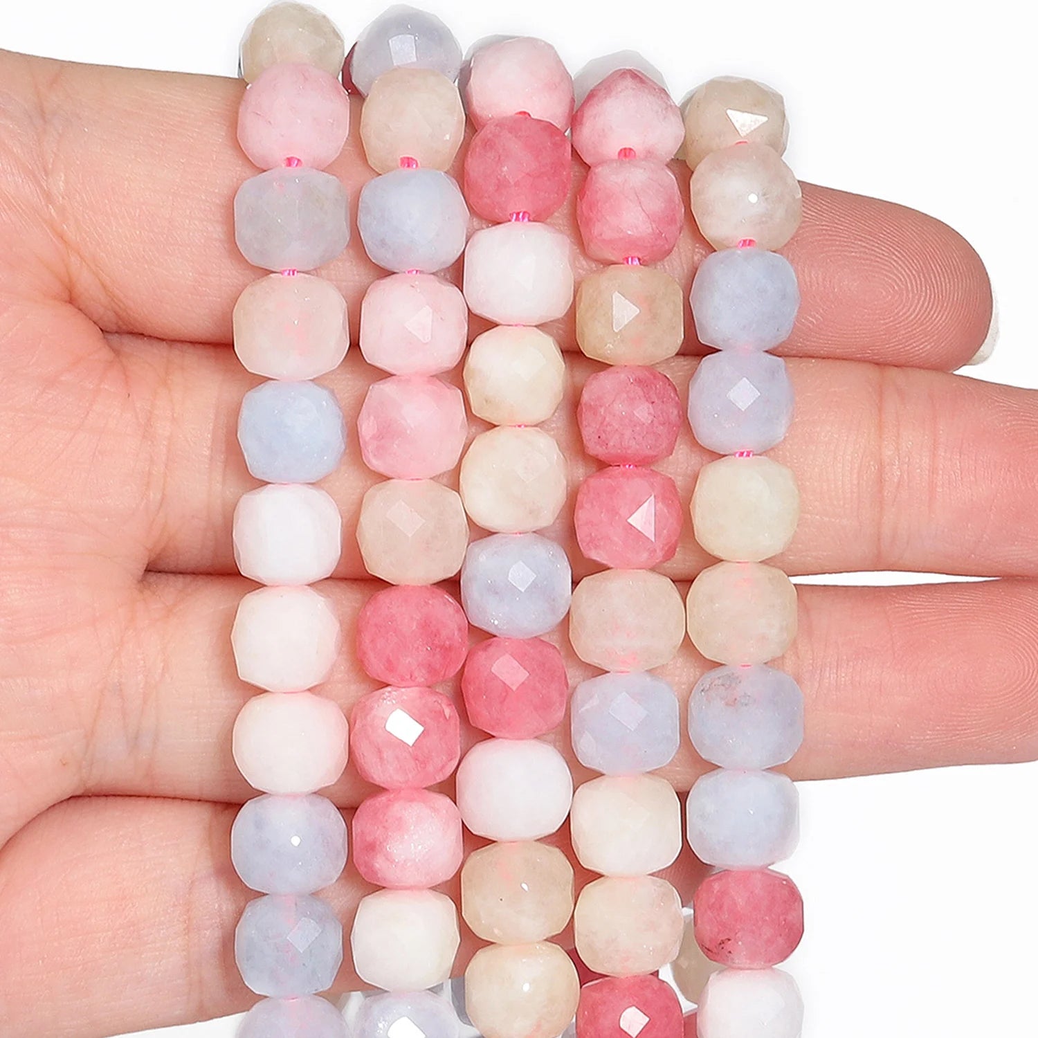 7-8mm Faceted Cube Beads Tourmaline Picture Jasper Agate Turquoise Amethyst Stone Beads for Jewelry Making Diy Accessories