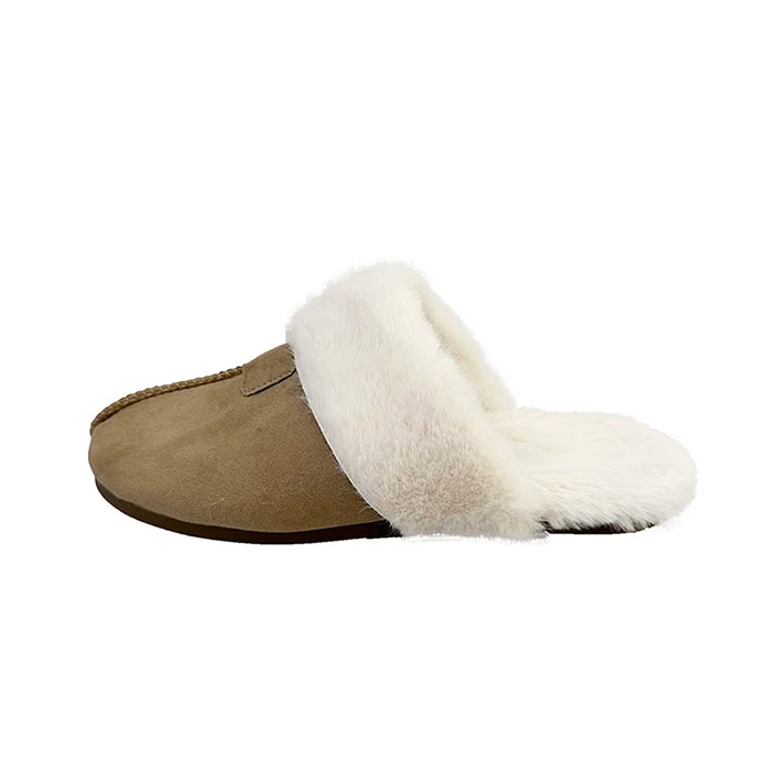 Fur Flats Women Cotton Slippers Fashion Warm Shoes Winter Short Plush Designer Cozy Woman Boots 2025 New Dress Mujer De Boots