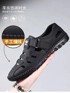 Men Sandals Leather 2024 Summer Breathable Casual Shoes for Man Slip on Clogs Outdoor Walking Shoes Non Slip Hand Made Sandalias
