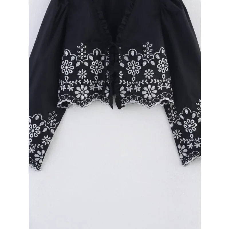 Embroidered Blouse Top Boho Chic Hawaiian Summer Vintage Ruffle Crop Shirts Female Elegant Women's Shirt Tops Woman 2025