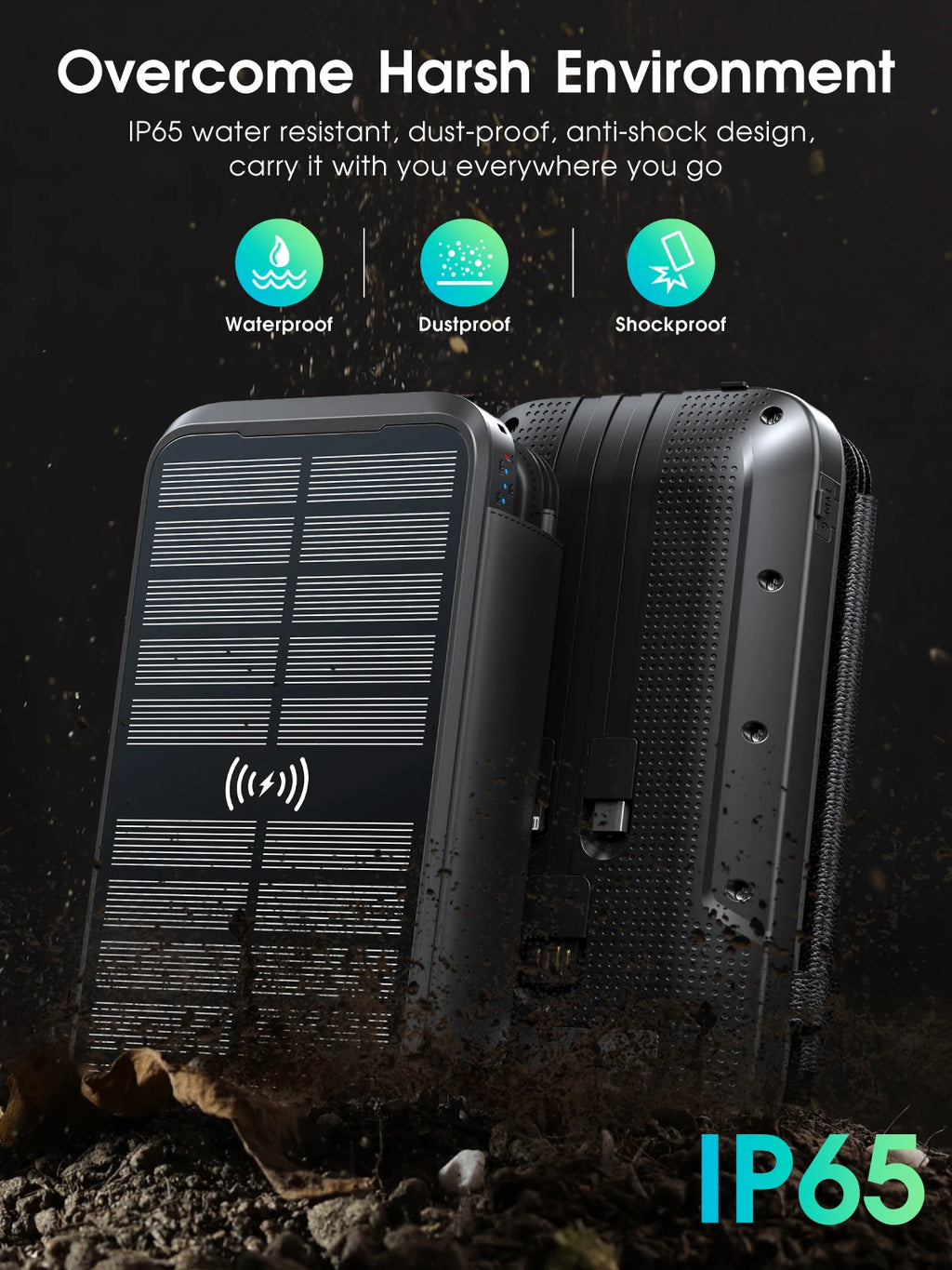43800mAh Solar Power Bank with 4 Solar Panel Large capacity Wireless Charger Three defenses External Battery LED Light Powerbank