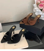 Elegant Woman Heeled Shoes 2025 New Open Toe Slippers Women Fashion Outdoor Metal Decoration Summer Plus Size Dress High Heels