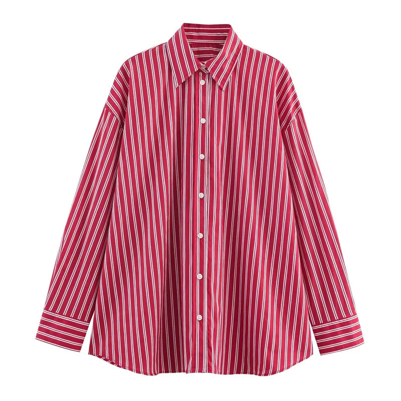 Women's shirt new striped silk loose shirt autumn fashion design women's casual top