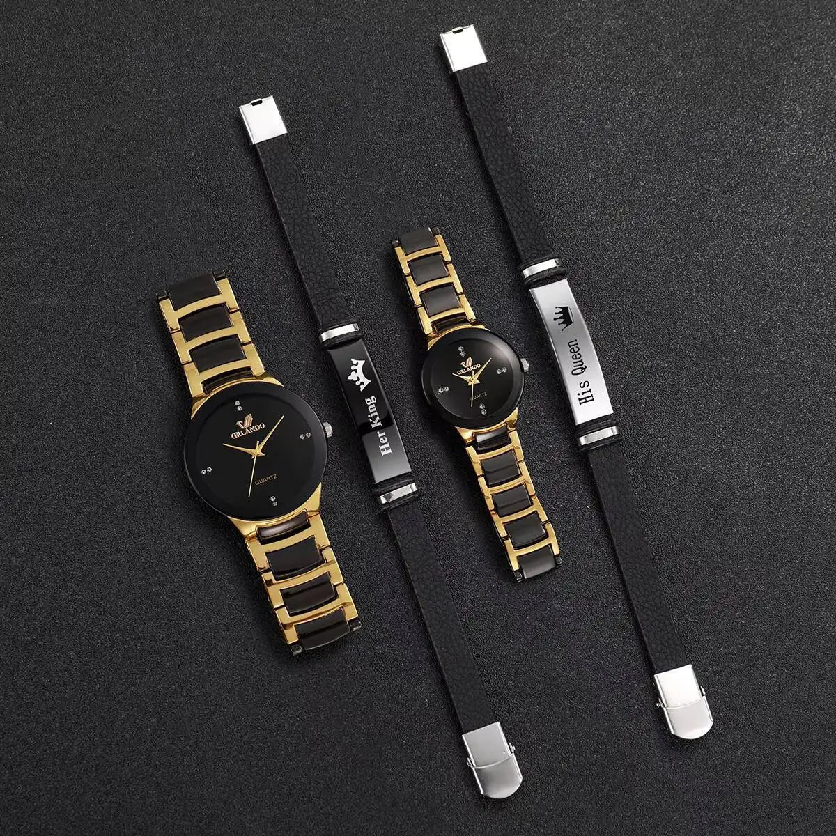 Couple wrist watch set, men's and women's quartz watch with steel strip, couple's watch set