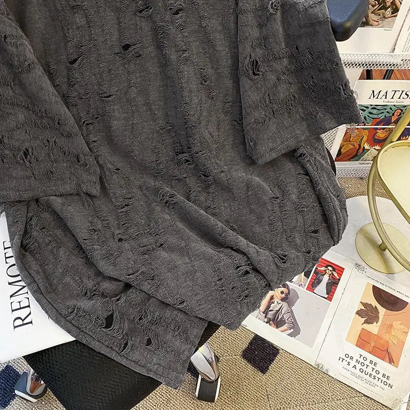 Embroidered Holes Short Sleeve T-Shirt Women Summer New Top