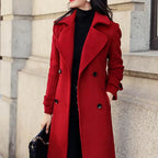 Winter Overcoat Elegant Double-breasted Waist Belt Long Woolen Jacket Fashion Thermal Thick Women Trench Coat Winter Wool Coat