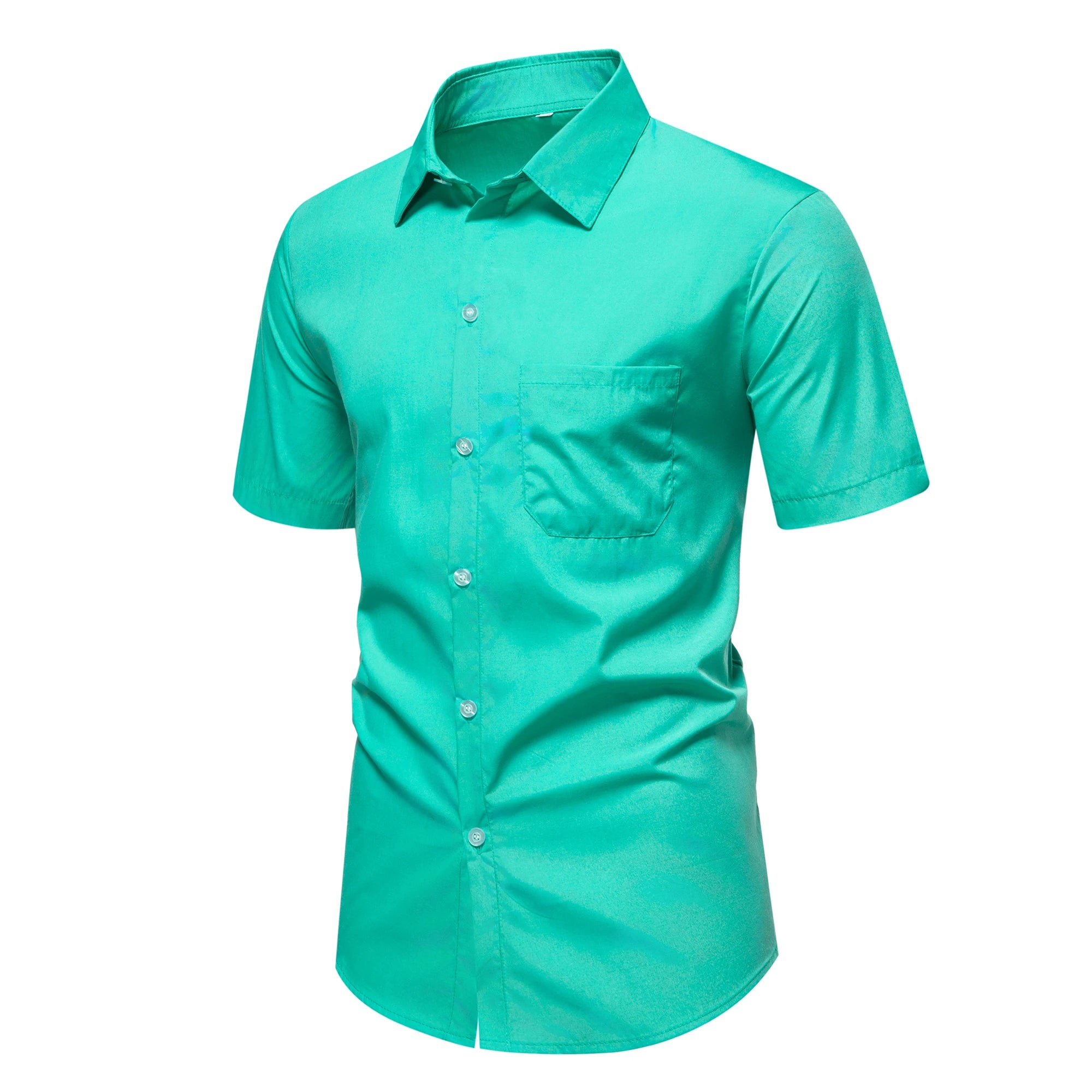 New men's short-sleeved shirt casual solid color with pockets summer men's outdoor fashion comfortable breathable personality