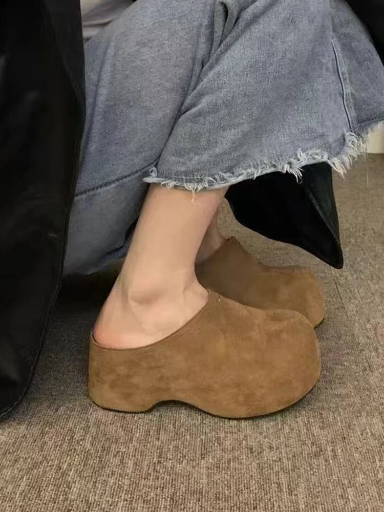 High Heels Women Mules Shoes Platform Fashion Slippers Suede Slingback New Woman Shoes 2025 Autumn Designer Zapatos De Mujer