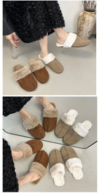 Fur Flats Women Cotton Slippers Fashion Warm Shoes Winter Short Plush Designer Cozy Woman Boots 2025 New Dress Mujer De Boots
