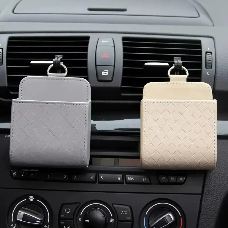 Car Mobile Phone PU Leather Bag Car Phone Holder Air Vent Mount Hanging Storage Box Glasses Organizer Support in Car Accessories