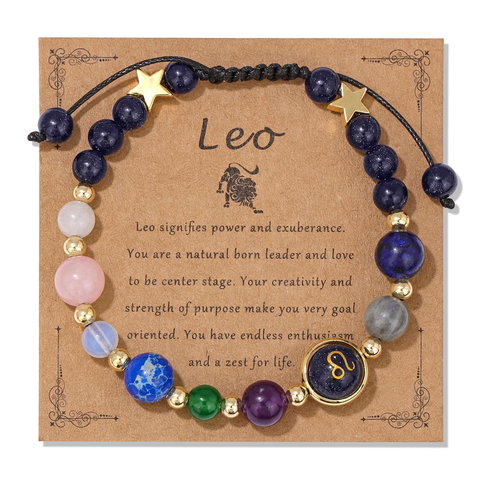 Natural Stone Constellation Bracelet Aries Leo Sagittarius Zodiac Sign Stone Bead Bangle Handmade Jewelry Birthday Gift