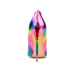Brand Women High Heels 8-12CM Fashion Iridescent Pointed Toe Single Shoes Woman Thin Heel Summer Glossy Colorful Leather Pumps