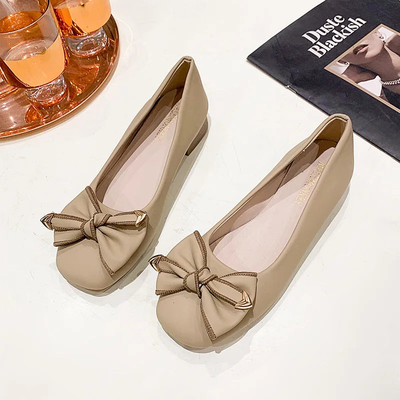Women's 2025 Shallow Mouth Flats with Bow Soft Soled Summer Slope Heel Super Soft Lazy Shoes Low Cut Comfort Ladies Flats