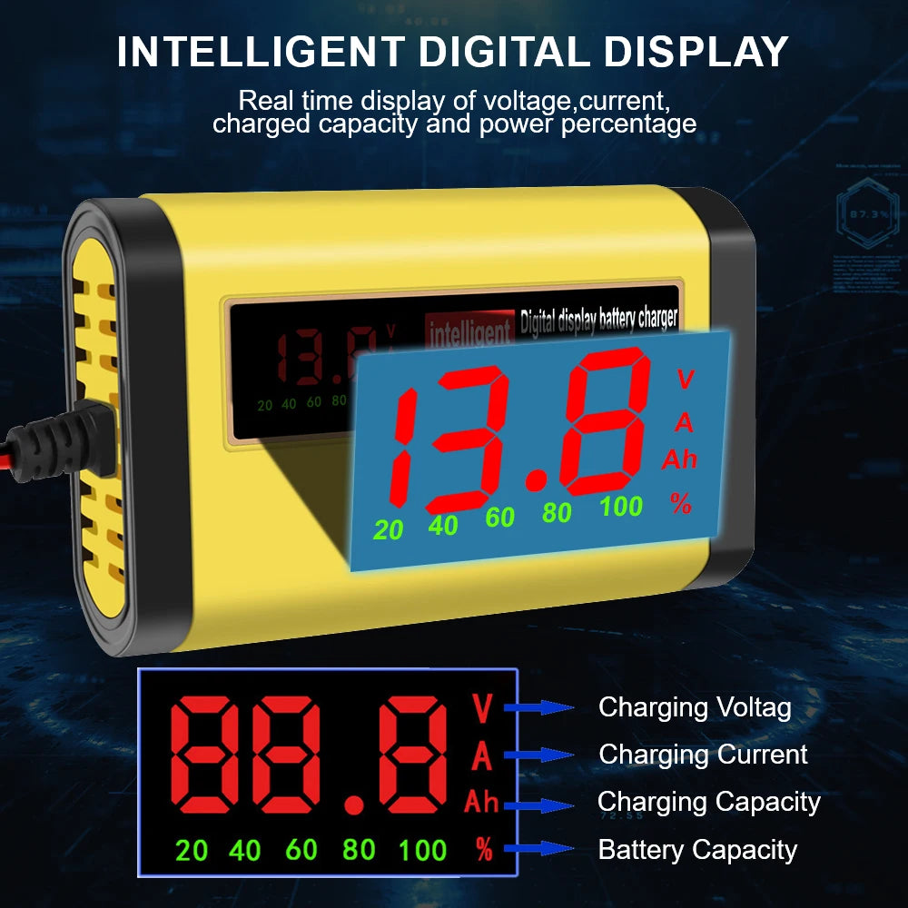 Full Automatic Car Battery Charger 2A Intelligent Fast Power Charging Digital LCD Display