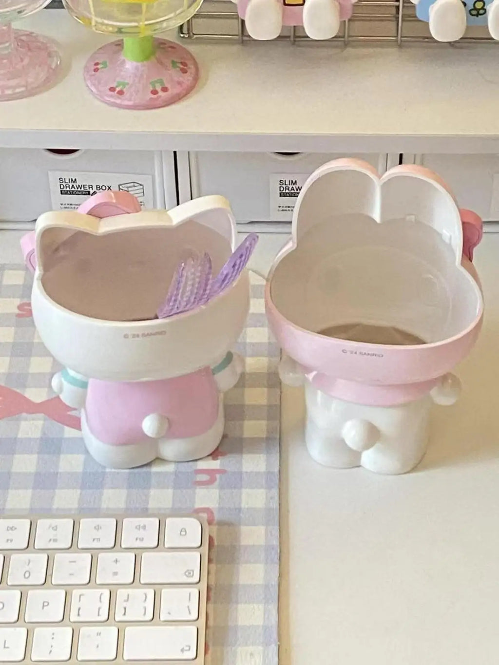 Cute My Melody Cosmetics Storage Can Cute Pink Brush Container Aesthetic Desktop Display for Makeup Lovers