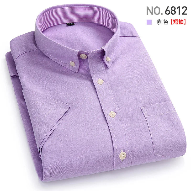 Men's short-sleeved shirt, summer casual, Oxford fabric, solid color, simple, trendy, comfortable and high-quality, street style