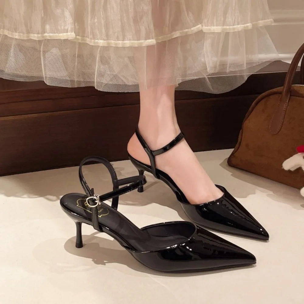 2025 New Design High Heels Woman Pumps Buckle Strap Mules Slippers Sexy Pointed Toe Wedding Banquet Female Shoes