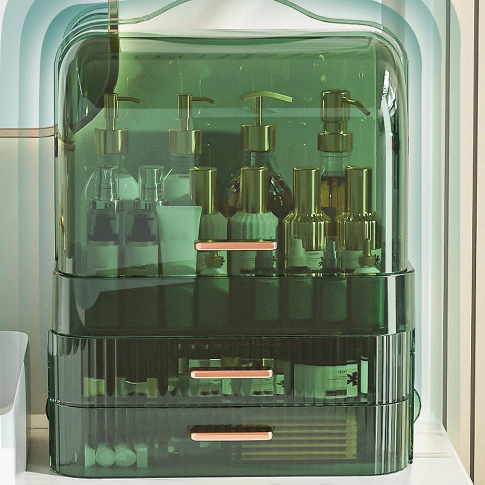 Cosmetics Storage Box With Lid and Handle Large Makeup Organizer Box Drawers for Skincare Display Cases Countertop, Bathroom