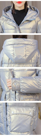Winter Jacket Women 2025 New Glossy Down Cotton Jacket Hooded Parka Warm Cotton Padded Jacket Casual Outwear Female Tops