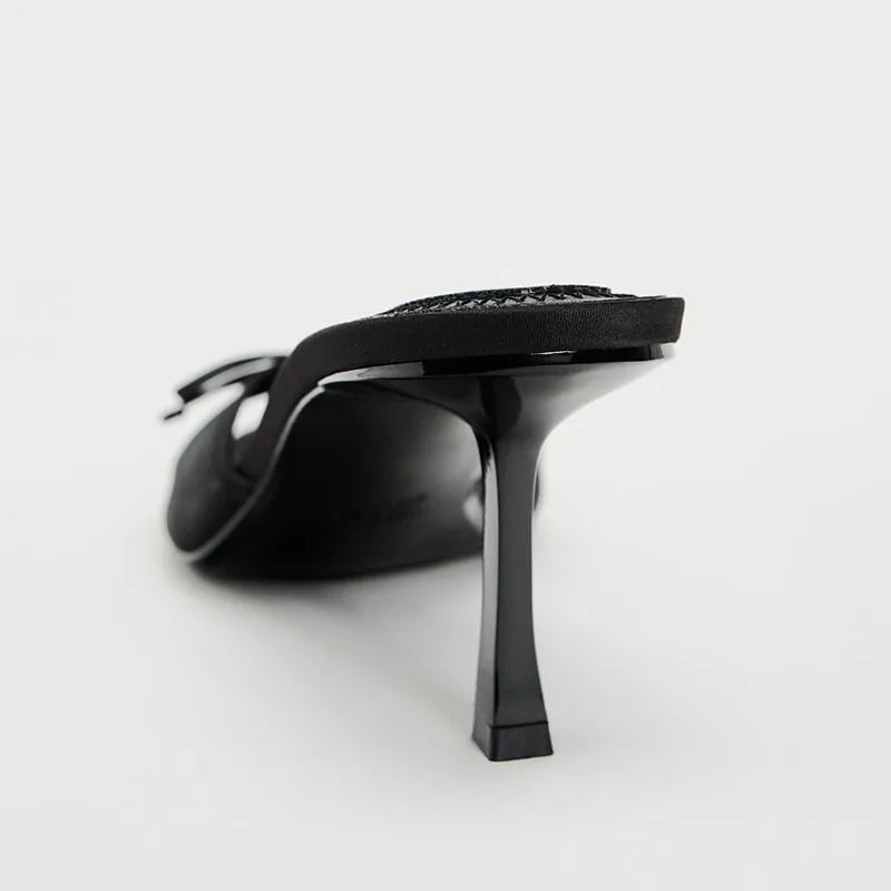 Women Heels Sandals Fashion Heel Slippers Lace Mesh Bow Luxury Sandals Zapatos De Mujer