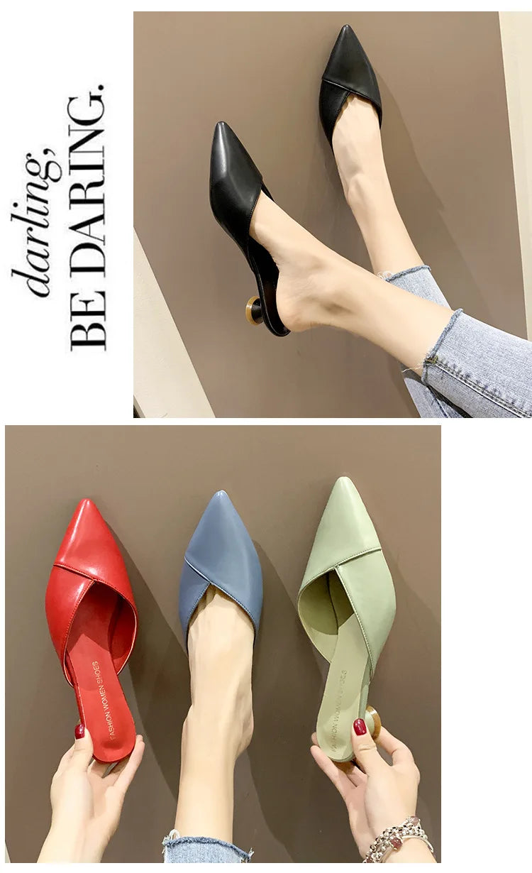Women's Elegant Mules Woman Casual Slippers 2021 Ladies Low Heels Fashion Female Pointed Toe Shoes Women Candy Colors Footwear