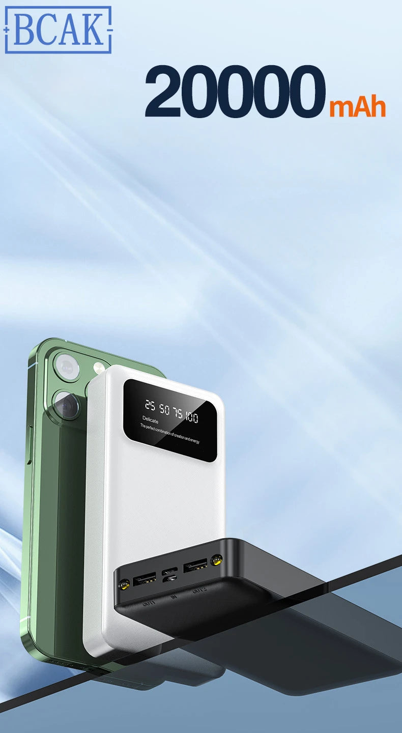 New Style BCAK power bank 20000mAh self-contained cable fast charging mini mobile phone gift mobile power supply